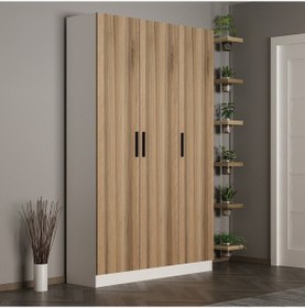 Resim Minar Kale 210 Cm 3 Kapaklı 1b Raf Portmanto Beyaz Dore 