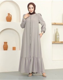 Resim Krep Kumaş Tesettür Ferace / F0134 - Bej Bej 