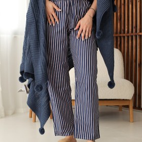 Resim Ritmo Pamuk Saten Unisex Ev Pantolonu Indigo - XS 
