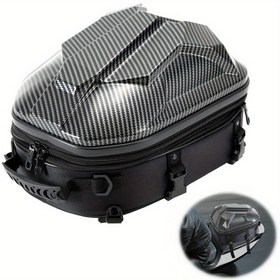 Resim Karbon Fiber Renkli Motosiklet Turu Kuyruk Kutusu Kask Çantası Su Geçirmez Motosiklet Seyahat Bagajı Sert Kabuk Arka Paket Arka Koltuk Çantası Sırt Çantası 15L-20L 