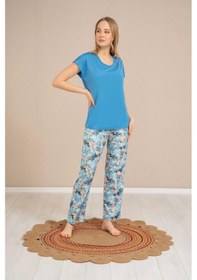 Resim Baha Perfect Club Kadın Bisiklet Yaka Yarım Kol Pijama Takımı 4355 - 1 Adet Mavi 