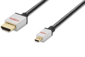 Resim ED-84489 ednet Premium Hdmi High Speed with Ethernet Bağlantı Kablosu (Hdmi 1.4), 2160p, 4K, Hdmi D (mikro) Erkek <-> Hdmi A Erkek, 2 metre, AWG30, UL, 3x zırhlı, pamuk örgü kablo kılıfı, altın kaplama, gümüş/siyah renk 