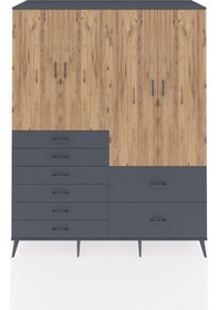 Resim Kronos Gardrop 7 Raflı 8 Çekmeceli 4 Kapaklı 176x59x221 Antrasit-çam/antrasit Çam/antrasit 