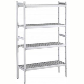 Resim Professional Düz Etejer Seti, Aluminyum Ayaklı, 4 Raflı, Her Raf Demonte Polietilen Tabletlerden Oluşur, Tabletler Bulaşık Makinesinde Yıkanabilir - 475x1784 Mm, H=1700 Mm BLS1784 