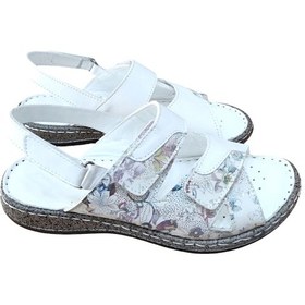 Resim Castle Black 22383 Kadın Hakiki Deri Comfort Sandalet Beyaz Siyah 