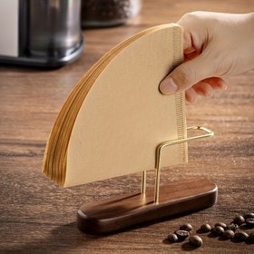 Resim 1 Adet Şık Ahşap Kahve Filtre Kağıdı Tutucu, Kolay Erişim ve Temiz Masa için Fan Tasarımlı Düzenli Depolama, Ev ve Kafe Kullanımı İçin Uygun 