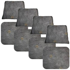 Resim Knsz minder seti 4 lü mazlum gri işlemeli kumaş oturma ve sırt tel sandalyesi minderi bir arada 