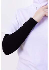 Resim Likralı Penye Kolluk Siyah - Pratik Kadın Tesettür Düz Namaz Kolluğu 1 Çift 40cm Viskon Hijab Siyah 