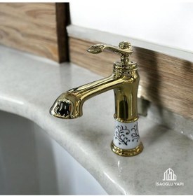 Resim İsaoğlu Yapı Gold Vintage Lavabo Bataryası Porsalen Tasarım Pirinç Armatür Gold 