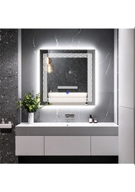 Resim Dorein Beyaz Led'li Lazer Kumlamalı Lavabo & Banyo Aynası Dokunmatik Sensörlü 60 X 60 
