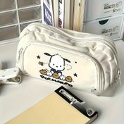 Resim 1 Adet Sanrio Pochacco Çok Bölmeli Kalem Kutusu - Okul, Ofis veya Sanat Malzemeleri için Görsel Olarak Çekici Büyük Kapasiteli Organizatör, Yıldız Desenli Beyaz, Sevimli Karakter Tasarımı, Çoklu Bölümlü, Makyaj Saklama Çantası 