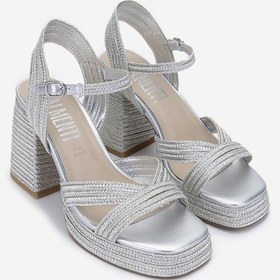Resim Valmenti Kadın Vegan/tekstil Topuklu Sandalet 1141 Havana-002 Bn Sndlt Y25 Sılver Rope Gümüş 