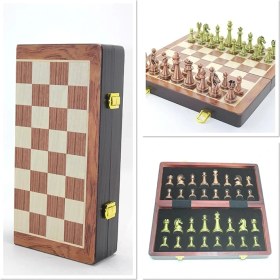 Resim Kuzgun Ticaret Ahşap Kutulu Metal Taşlı Hazneli Satranç Takımı ALK4226 - Lisinya 