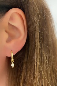 Resim Mini Tektaş Karo Gümüş Küpe - Çift / Gold 