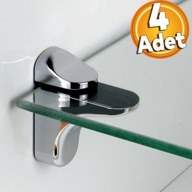 Resim Badem10 Pelikan Ayarlanabilir Etajer Cam Tutucu Ahşap Raf Tutucu Cam Etejeri Metal Vidalı Krom (4 Adet) 