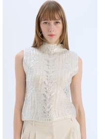 Resim DeFacto Regular Fit Yarım Balıkçı Yaka Parlak Triko Süveter E5571AX24CWER105 Ekru 