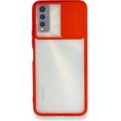 Resim Kzy Vivo Y20 Kapak Lensi Açılır Kapanır Kamera Korumalı Silikon Kılıf - Kırmızı 