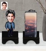Resim Bk Gift Kişiye Özel Erkek Polis Karikatürlü Ahşap Biblo Telefon Standı-3 