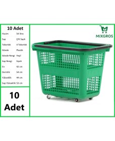 Resim Tekerlekli Plastik Market Alışveriş El Sepeti 54 Litre Yeşil 10 Adet 