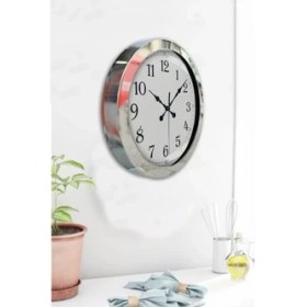 Resim Bahat Krom Çerçeveli Salon Ofis Duvar Saati 36 cm 