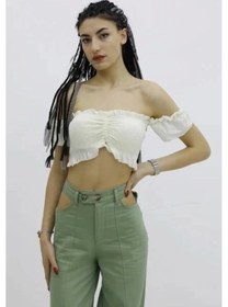 Resim Saklımoda Balon Kol Lastikli Büstiyer Ekru - P-019964 Çok Renkli 