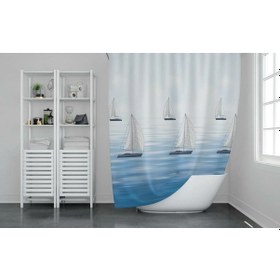 Resim Banyo Perdesi 1x100x200 Tek Kanat Duş Perdesi Halka Hediyeli Duşakabin Perdesi 9889 Mavi 