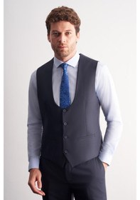 Resim İmza Lacivert Mono Yaka Astarlı Çift Yırtmaç Esnek 6 Drop Slim Fit Basic Yelekli Takım Elbise 1001255186 Lacivert 