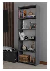 Resim 5 Raflı Kitaplık Dekoratif Çok Amaçlı Düzenleyici Raf 150 Cm Salon Çalışma Odası Raf Antrasit 