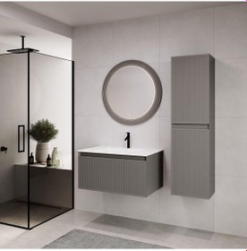 Resim Denko Belgrad 81 Cm Çimento Gri Banyo Dolabı Takımı Ve Boy Dolabı Antrasit 