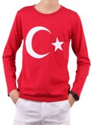 Resim Notte Rossa Ay Yıldız Baskılı Uzun Kollu Kırmızı Çocuk T-Shirt 