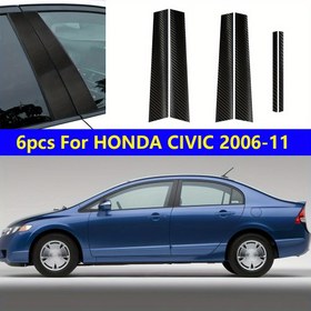 Resim HONDA CIVIC 2006-2011 için 3D Karbon Fiber Siyah Araba Kapı Pencere Merkez Orta Sütun BC Direk Kapağı Trim 