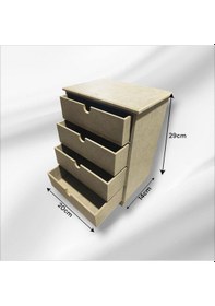 Resim Ahşap Boyanabilir 4 Geniş Çekmeceli Takı-aksesuar Organizer Kutu 