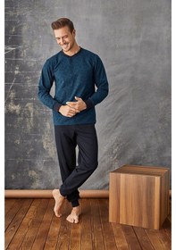 Resim Kly 7024 Erkek Midi Yaka Kol Paça Manşetli Pijama Takım 