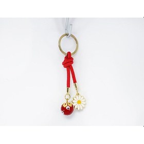 Resim Kırmızı Cam Nazar Boncuklu Papatyalı Anahtarlık, Hediyelik Cam Bo 