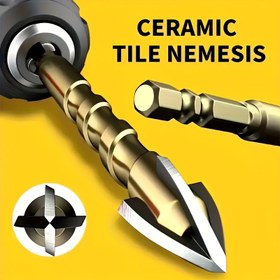 Resim 5 Parça Çok Amaçlı Matkap Ucu Seti, Keskin Üçgen, Tungsten Çelik, Yüksek Sertlikte, Fayans, Cam, Beton, Mermer, Ahşap ve Çelik Plakalar İçin Delik Açma - 5-12mm Ölçülerde Çapraz Altıgen Saplı Menteşe Delici ve Hinge Alet Seti 
