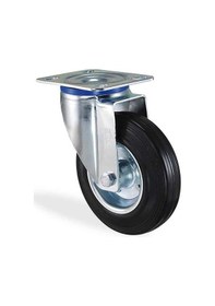 Resim Kama Ø80 Kauçuk Dönerli Tekerlek Flanş Bağlantılı 50 Kg. Kapasiteli Burçlu 