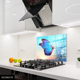 Resim Olinpa Cam Ocak Arkası Koruyucu | Mavi Kelebek 
