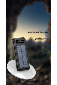 Resim ROBEVE 10000 Mah Powerbank Deprem Powerbank Solar Fenerli Güneş Enerjili Kablolu 10000 Powerbank 