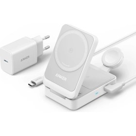 Resim Anker Maggo Kablosuz Şarj Istasyonu (Katlanabilir 3'ü 1 Arada) - MagSafe için Apple Watch Şarj Cihazı (40W USB-C Şarj Cihazı Dahil) - B2557 - Beyaz 