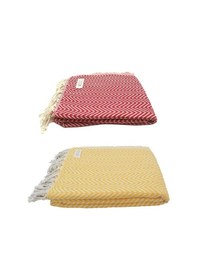 Resim 2'li Set Peştemal Plaj Havlusu , %100 Pamuk , Xxl 100x180cm, Marmaris, Sarı-kırmızı 