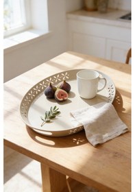 Resim Oval Metal Servis Ve Sunum Tepsisi, Büyük Tepsi, Çay Kahve Tepsisi Cappuccino 