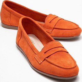 Resim F02 Turuncu Süet Hakiki Deri Kadın Loafer Ayakkabı Turuncu 
