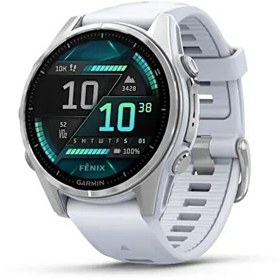 Resim Garmin Fenix 8 43 MM Amoled Gümüş Beyaz Taşlı Silikon Kayışlı Akıllı Saat Garmin