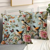 Resim 2'li Paket Vintage Tarzı Kuş ve Kelebek Desen Tek Taraflı Baskılı Yastık Kılıfı Nakış Hissi Yok 45.72x45.72 cm, Yumuşak Kısa Peluş, Makinede Yıkanabilir, Fermuarlı Kapama Polyester Yastık Kılıfı Kanepe, Koltuk, Yatak, Araba, Oturma Odası Dekorasyonu için Uygun - Ekleme Yok 