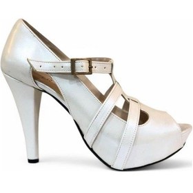 Resim Kadın Kırık Beyaz Renk Ucu Açık Abiye Ayakkabısı Topuk 12cm 