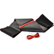 Resim gürler oto kılıf ve aksesuar Universal Oto Kırmızı Yüzüklü Alcantara Karbon Oto Dikmeli Direksiyon Kılıfı Nubuk Karbon 