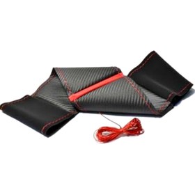 Resim gürler oto kılıf ve aksesuar Universal Oto Kırmızı Yüzüklü Alcantara Karbon Oto Dikmeli Direksiyon Kılıfı Nubuk Karbon 