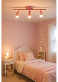 Resim Spoti 3'lü Pembe Renk Gün Işığı Modern Tasarım Salon - Mutfak - Banyo Spot Ledli Sıralı Avize Pembe 