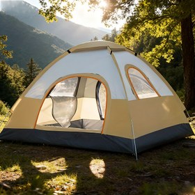 Resim Anında açılır kamp çadırı, Aile Çadırı, 4 mevsim hafif taşınabilir tent, 2-3 kişilik geniş yuvarlak tente, fermuar kapatma sistemi, her mevsime uygun, outdoor veya karavan için ideal kamplama ekipmanları 