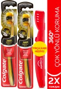 Resim Colgate 360 Charcoal Gold Çok Yönlü Koruma Yumuşak Diş Fırçası x 2 Adet + Diş Fırçası Kabı Hediye 